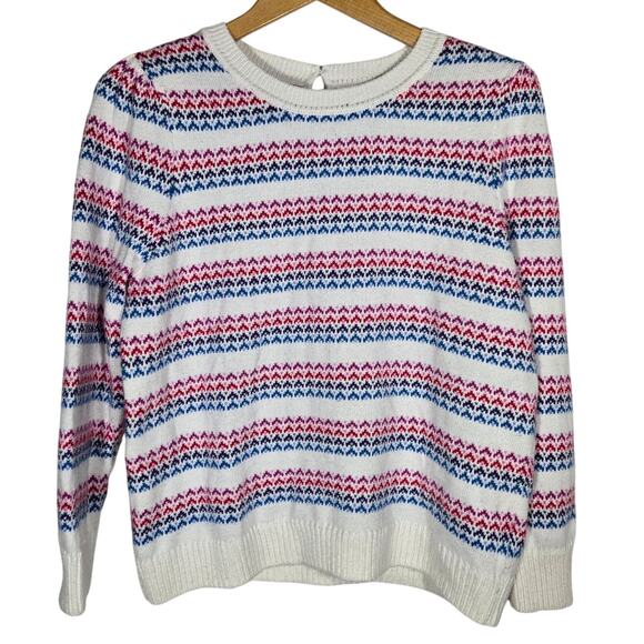 Talbots Wave Jacquard Crewneck Sweater Multicolor XL Petite Kidcore Preppy - Picture 2 of 8